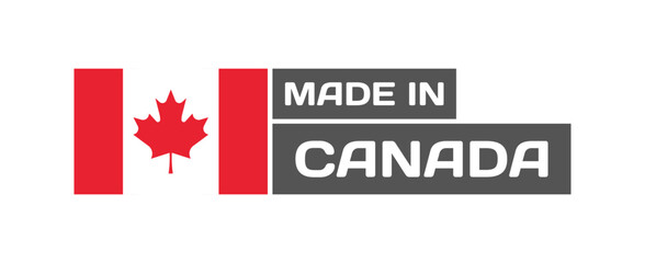 Made in Canada icon. Flat, flag of Canada, made in icon, national flag of Canada. Vector icon