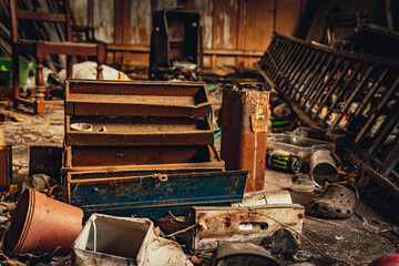 The abandoned paint shop with living house.