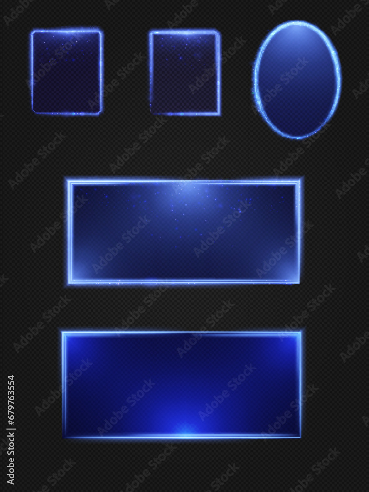 Aufkleber set of light frames borders of blue bright lighting for design decoration with border for clipping m
