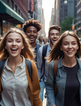 Urban Vibes: Energetic Young Souls Embracing Joyful City Strolls. generative AI