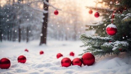 Naklejka na ściany i meble Christmas balls with snow