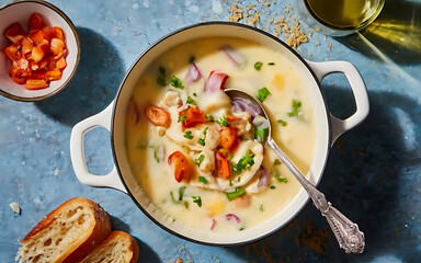 Capture the essence of Clam Chowder in a mouthwatering food photography shot Generative AI - obrazy, fototapety, plakaty
