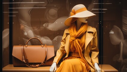 A Fashionable Mannequin in a Vibrant Yellow Dress and Stylish Hat