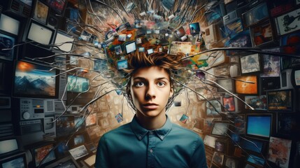 Information overload in the modern world among the Internet and social media - obrazy, fototapety, plakaty