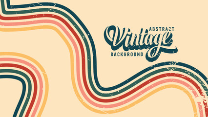 Abstract vintage background with stripes vector, Abstract background of rainbow groovy Wavy Line design in 1970s Hippie Vintage Retro style. Old Vintage Retro background, Vector pattern
