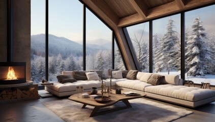 A Cozy Living Room with Stylish Furniture and a Warm Fireplace