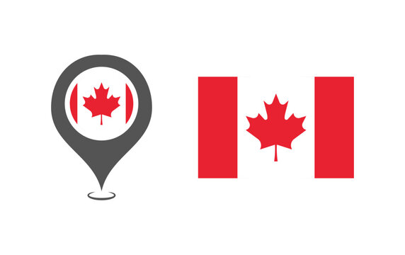 Flag of the Canada. Flat, color, location point of the Canada, national flag of the Canada location point. Vector icons