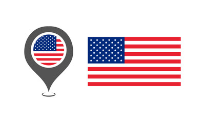 Flag of the USA. Flat, color, location point of the USA, national flag of the America location point. Vector icons