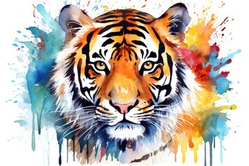 Nature predator head tiger wild portrait illustration zoo wildlife animal art