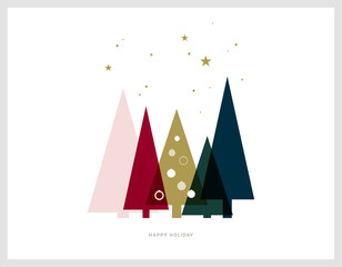 Elegant Pastel Christmas Trees, christmas card,  with Stars Vector Illustration, happy holiday
