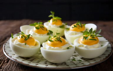 Capture the essence of Deviled Eggs in a mouthwatering food photography shot Generative AI