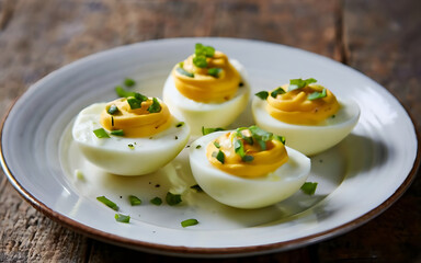 Capture the essence of Deviled Eggs in a mouthwatering food photography shot Generative AI