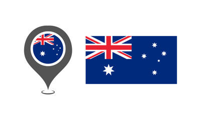 Flag of the Australia. Flat, color, location point of the Australia, national flag of the Australia location point. Vector icons
