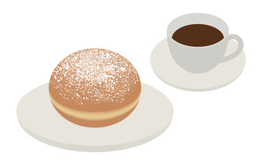 お皿に乗った生ドーナツとホットコーヒー