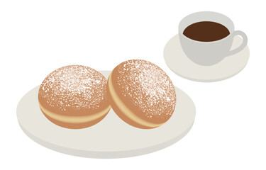お皿に乗った生ドーナツとホットコーヒー