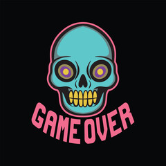 skull art with phrase game over for tshirt design poster etc