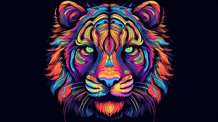 a colorful tiger on black background in the style of.Generative AI