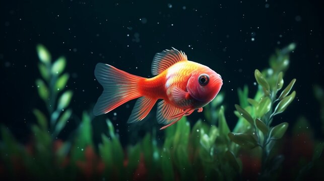 3D render of a cute tropical fish in an aquarium on.Generative AI