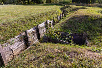 Obraz premium an old abandoned military trench used for defensive actions