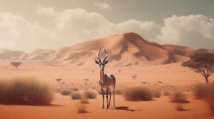 a gazelle standing in the middle of a desert landscap.Generative AI - obrazy, fototapety, plakaty
