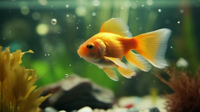 A gold fish in a beautiful aquarium.Generative AI