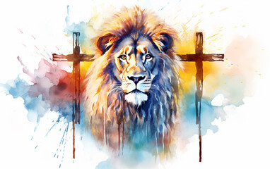 rei leão da tribo de judah aquarela em fundo branco 