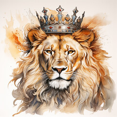 rei leão da tribo de judah aquarela em fundo branco  - obrazy, fototapety, plakaty