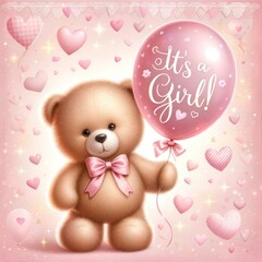 Celebratory Teddy Bear for Baby Girl Announcement