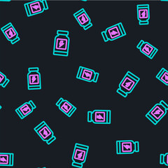 Line Energy drink icon isolated seamless pattern on black background. Vector