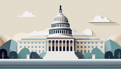 Flat illustration of the United States Capitol building icon in Washington DC. Generative AI.