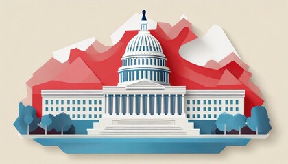 Flat illustration of the United States Capitol building icon in Washington DC. Generative AI. - obrazy, fototapety, plakaty