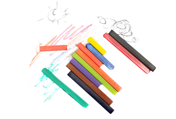 Colorful chalks with scribbles isolated on white, clipping path
