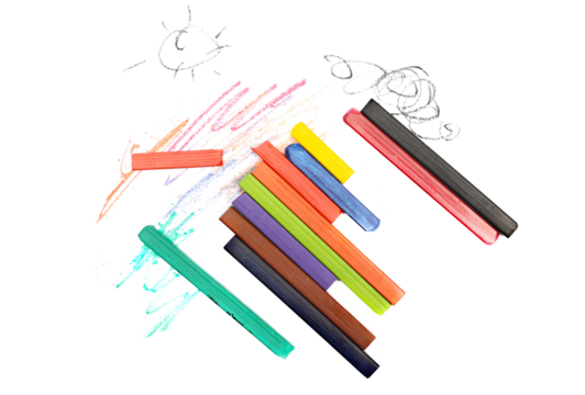 Colorful chalks with scribbles isolated on white, clipping path
