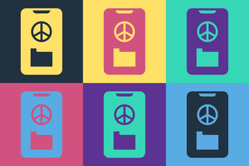 Pop art Peace icon isolated on color background. Hippie symbol of peace. Vector