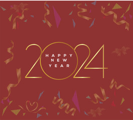 Happy New Year 2024 white color with Red background