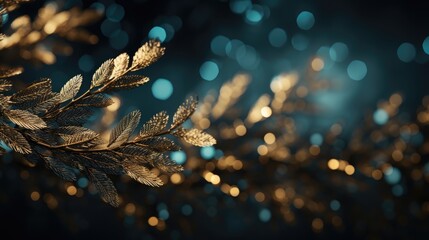  a close up of a branch of a tree with many lights in the background and a blurry image of a tree branch in the foreground. - obrazy, fototapety, plakaty