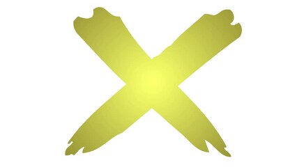 Animated golden symbol of cross appears. Icon is drawn. Concept of prohibition. Flat vector illustration isolated on white background.