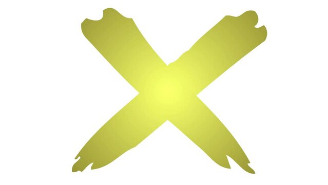Animated golden symbol of cross appears. Icon is drawn. Concept of prohibition. Flat vector illustration isolated on white background.