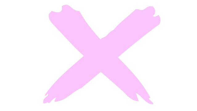 Animated pink symbol of cross appears. Icon is drawn. Concept of prohibition. Flat vector illustration isolated on white background.