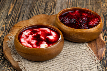 fresh cow's milk yogurt with blackberries and raspberries , dairy products