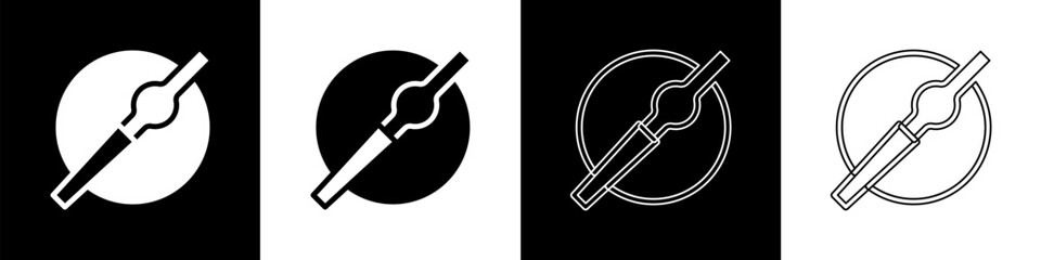 Set Cigarette icon isolated on black and white background. Tobacco sign. Smoking symbol. Vector