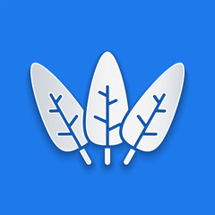 Paper cut Leaf icon isolated on blue background. Leaves sign. Fresh natural product symbol. Paper art style. Vector