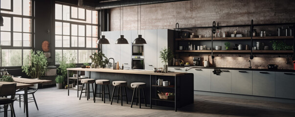 Modern nordic kitchen in loft apartment
