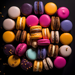 Fototapeta na wymiar assorted colorful macarons, food photography, low exposure, aesthetic photography, food photography