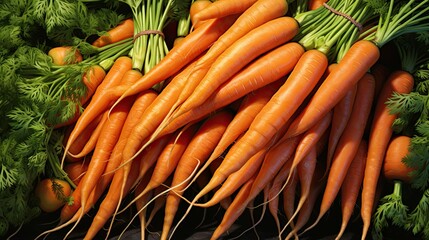  a pile of orange carrots sitting on top of a pile of green lettuce next to each other.