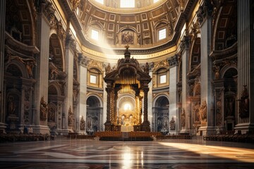 Interior of St. Peter's Basilica, Vatican City, Rome, Italy, St Peter Cathedral in Rome, Italy, AI Generated - obrazy, fototapety, plakaty