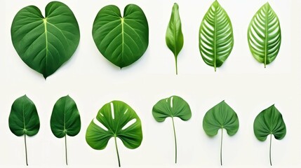 Beautiful Different Tropical Green Leaves Isolated on Transparent Background - obrazy, fototapety, plakaty
