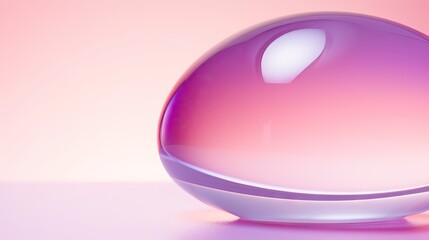  a purple egg sitting on top of a table next to a pink and white wall with a light reflection on it.