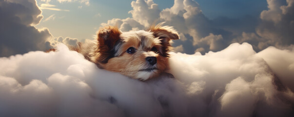 Old cute dog in dog heaven - obrazy, fototapety, plakaty