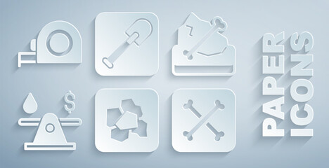 Set Gold nugget, Archeology, Oil money, Shovel and Roulette construction icon. Vector